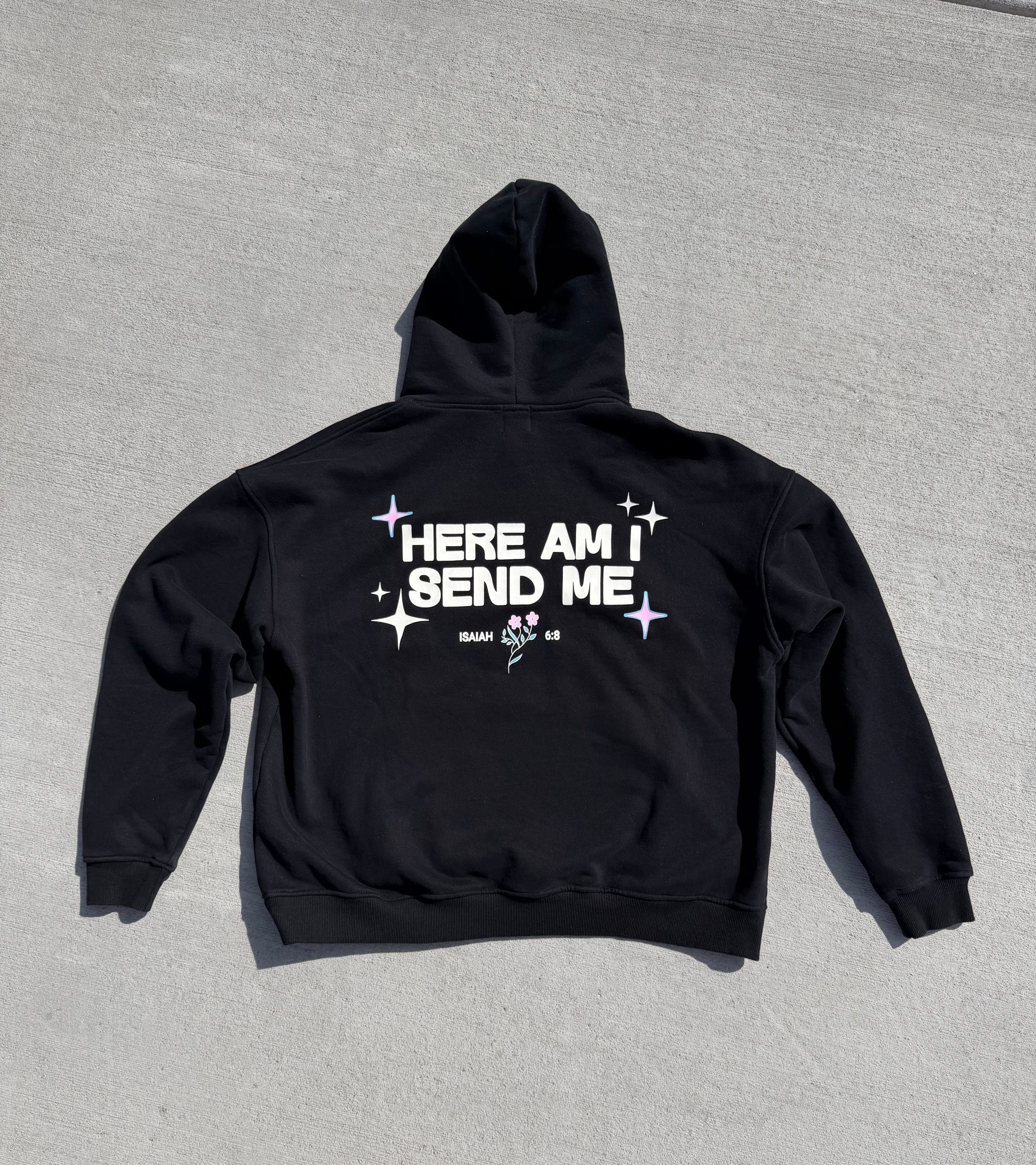 Here Am I Vintage Black Hoodie
